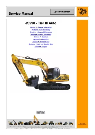JCB JS290 AUTO TIER3 TRACKED EXCAVATOR Service Repair Manual SN：1421200 Onwards