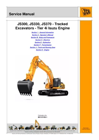 JCB JS300 (Tier 4i Isuzu Engine) Tracked Excavators Service Repair Manual From 2441201 To 2441300