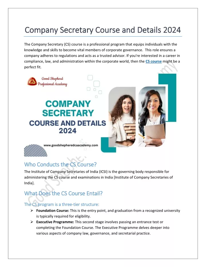 company secretary course and details 2024 company