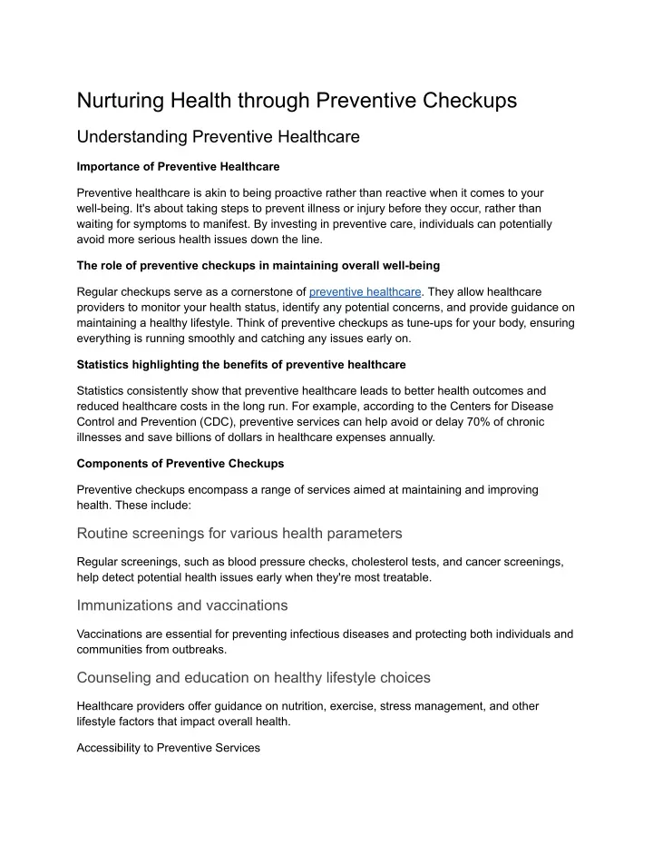 nurturing health through preventive checkups