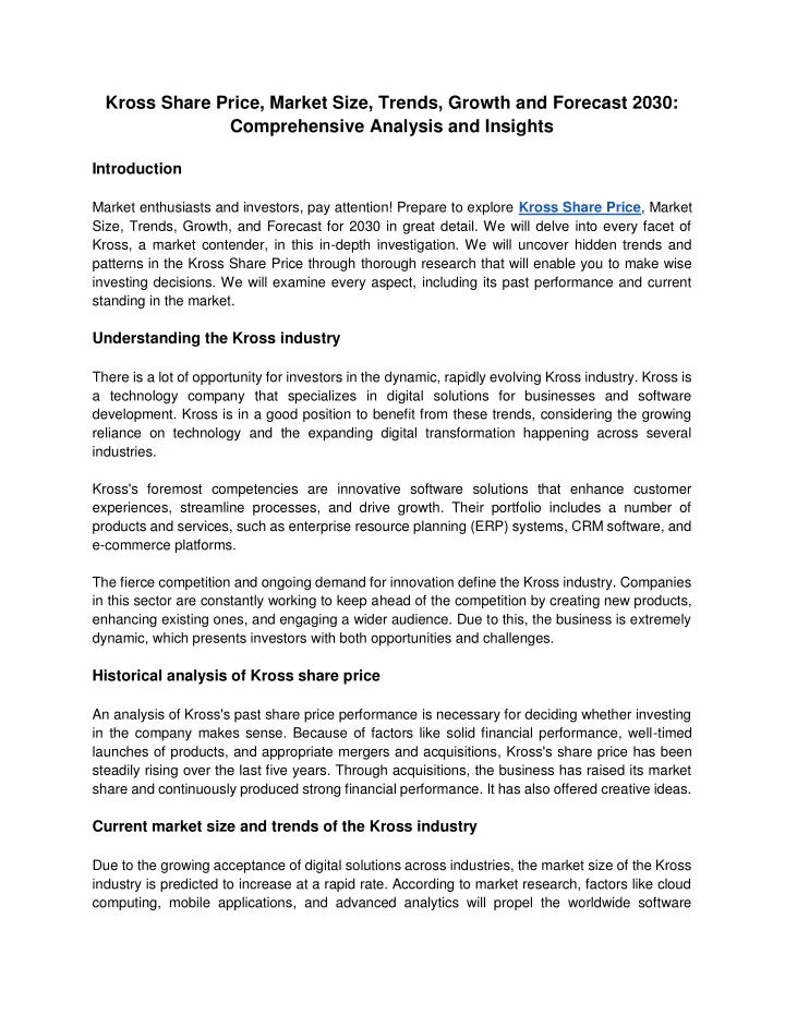 kross share price market size trends growth