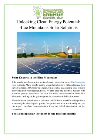 Unlocking Clean Energy Potential Blue Mountains Solar Solutions