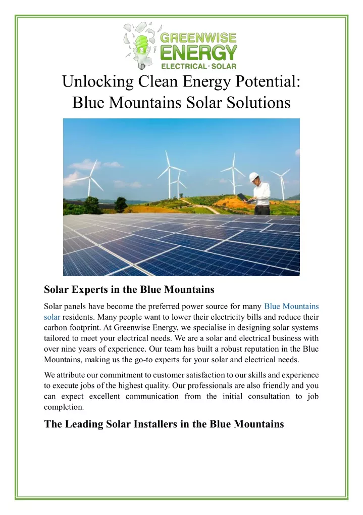 unlocking clean energy potential blue mountains