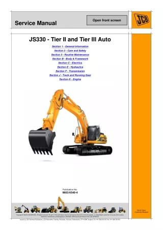 JCB JS330 AUTO TIER2 TRACKED EXCAVATOR Service Repair Manual SN1224510 to 1224999