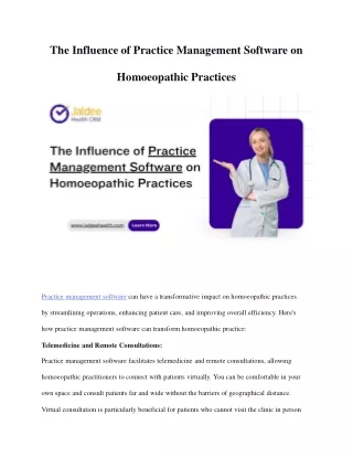 The Influence of Practice Management Software on Homoeopathic Practices
