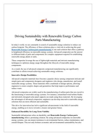 Driving Sustainability with Renewable Energy Carbon Parts Manufacturing