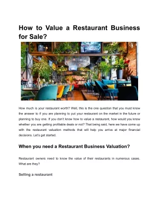 How to Value a Restaurant Business for Sale