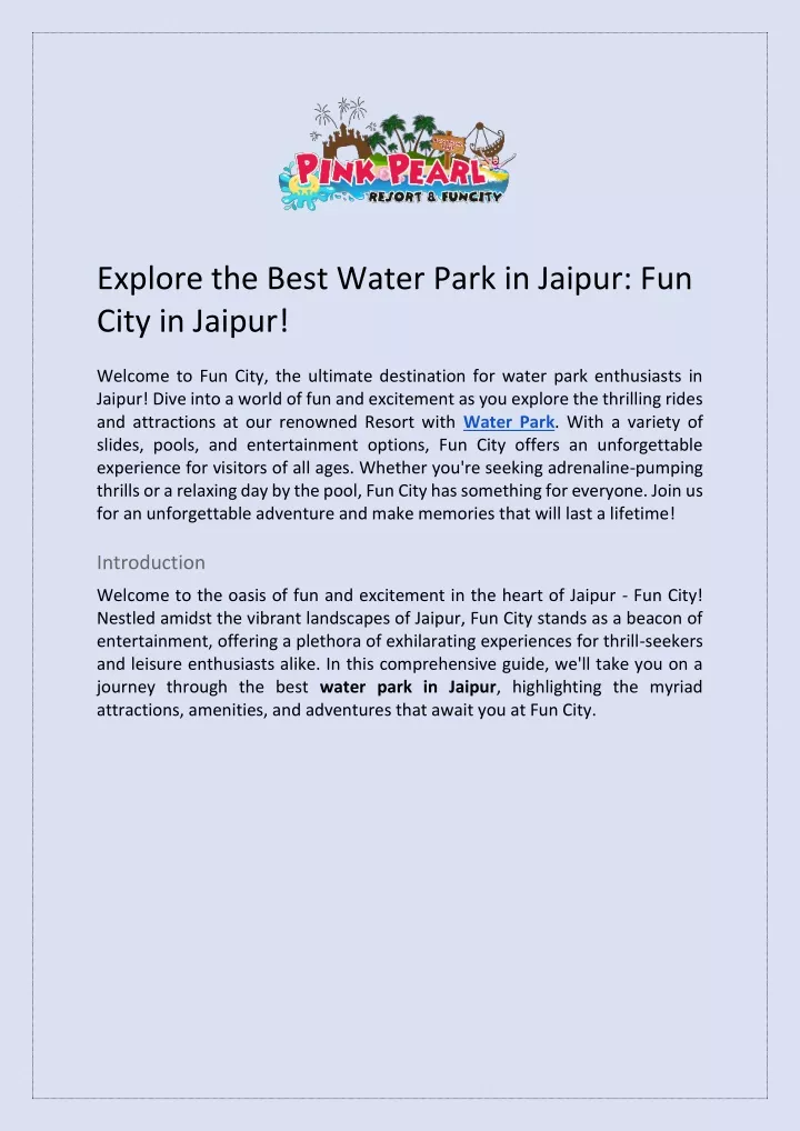 PPT - Experience the Thrills of Summer at Pink Pearl Fun City in Jaipur ...