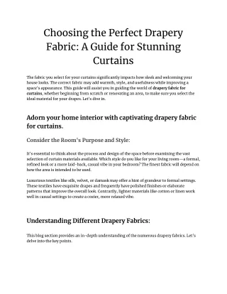 Choosing the Perfect Drapery Fabric: A Guide for Stunning Curtains