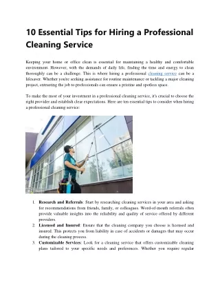 10 Essential Tips for Hiring a Professional Cleaning Service