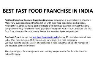 BEST FAST FOOD FRANCHISE IN INDIA