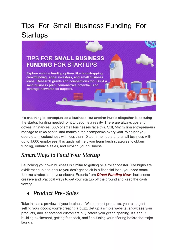 tips for small business funding for startups