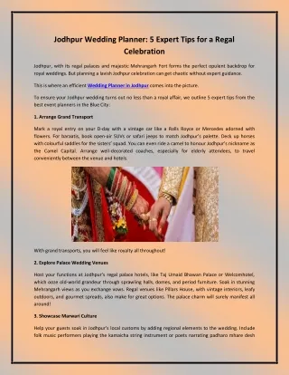 Jodhpur Wedding Planner