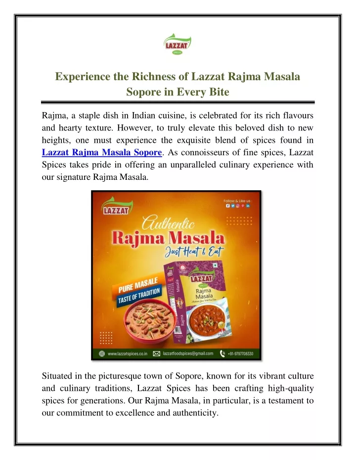 experience the richness of lazzat rajma masala