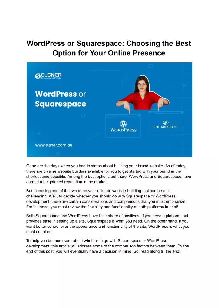wordpress or squarespace choosing the best option