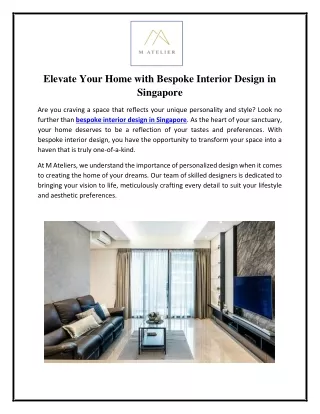 Elevate Your Home with Bespoke Interior Design in Singapore