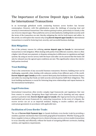 The Importance of Escrow Deposit Apps in Canada for International Transactions