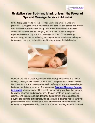 Spa and Massage Service  in mumbai