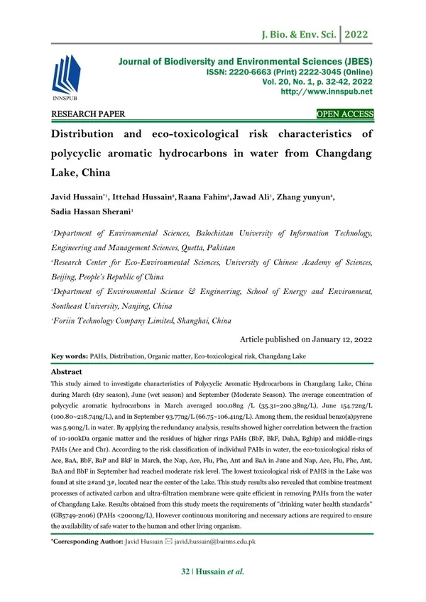 Distribution and eco-toxicological risk characteristics of polycyclic aromatic