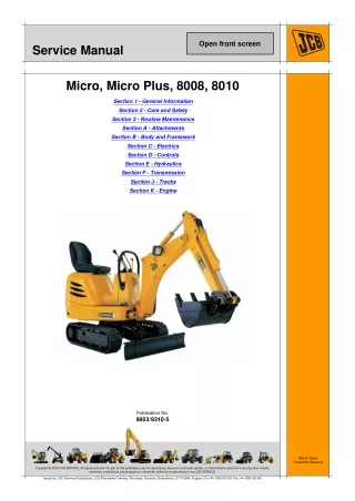 JCB Micro 8010 EXCAVATOR Service Repair Manual SN M1149553 Onwards