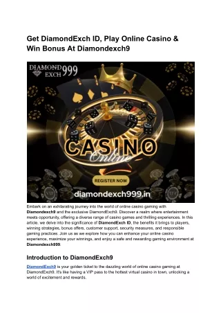 Get DiamondExch ID, Play Online Casino & Win Bonus At Diamondexch9