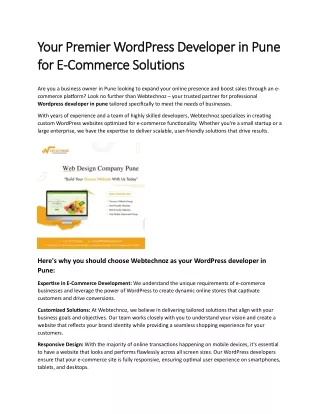Your Premier WordPress Developer in Pune for E-Commerce Solutions