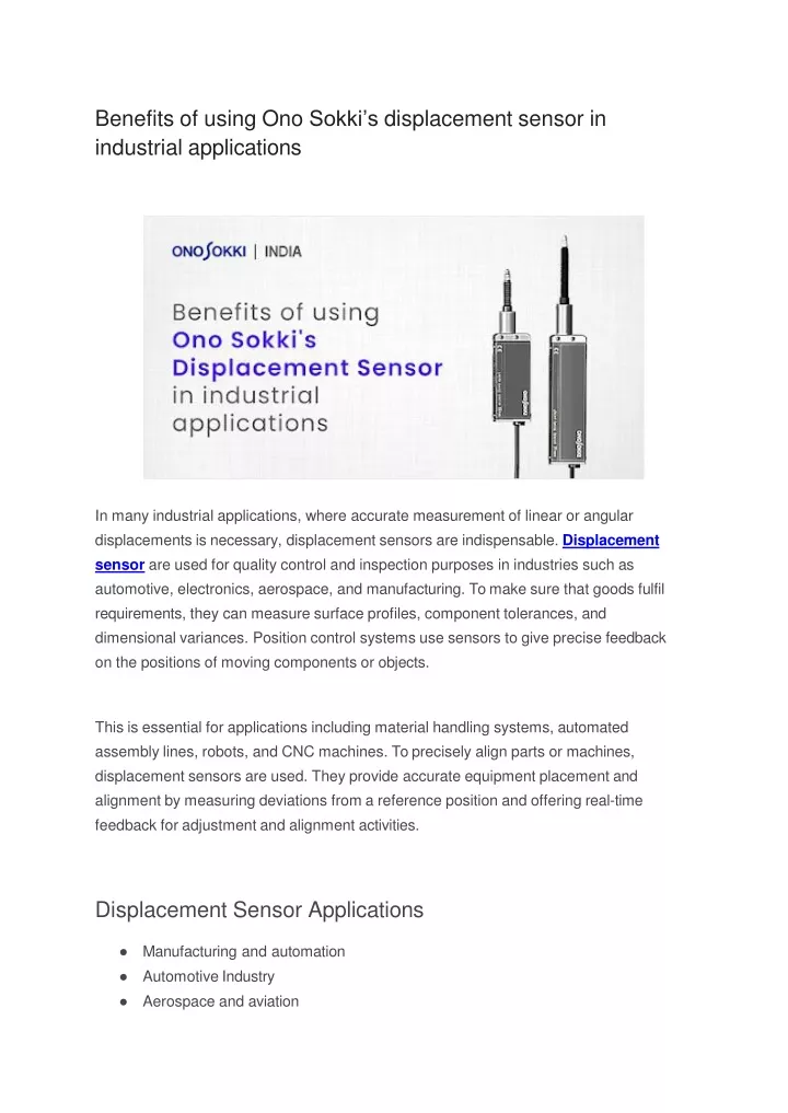 benefits of using ono sokki s displacement sensor