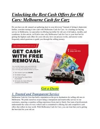 Get Heighest Cash Offers For Old Cars Melbourne Cash for Carz