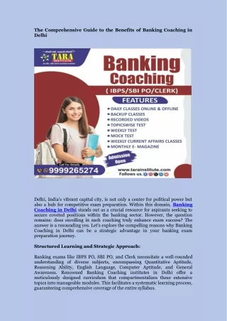 The Comprehensive Guide to the Benefits of Banking Coaching in Delhi