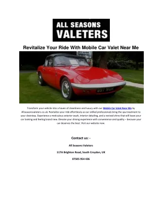 Revitalize Your Ride with Mobile Car Valet Near Me