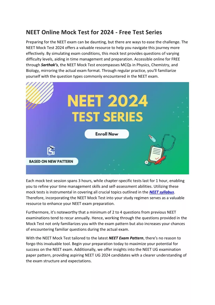 neet online mock test for 2024 free test series
