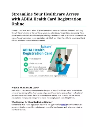 Streamline Your Healthcare Access with Abha Health Card Registration Online