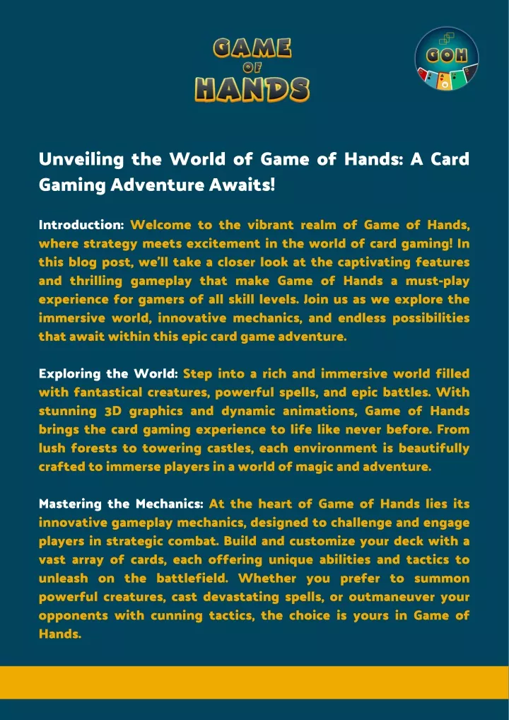 unveiling the world of game of hands a card