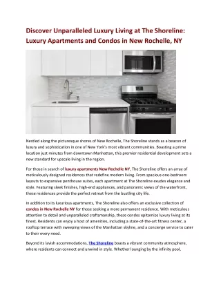 Discover Unparalleled Luxury Living at The Shoreline Luxury Apartments and Condos in New Rochelle, NY