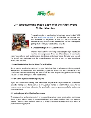 DIY Woodworking Made Easy with the Right Wood Cutter Machine