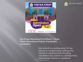 "Empowering Minds: Vidyaa Vikas International School in Karamadai, Coimbatore"