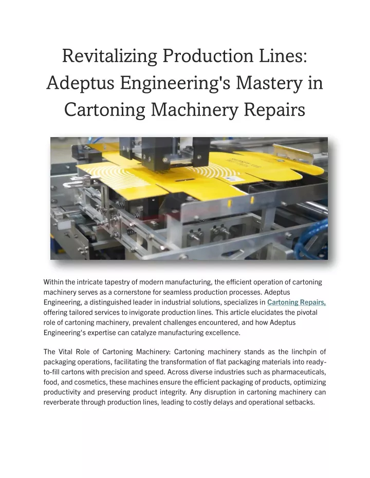 revitalizing production lines adeptus engineering