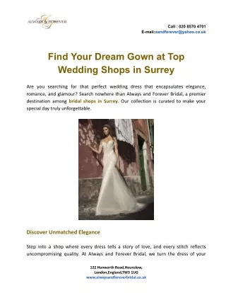 Find Your Dream Gown at Top Wedding Shops in Surrey.pdf