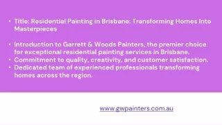 Residential Painting In Brisbane For Transforming Homes Into Masterpieces