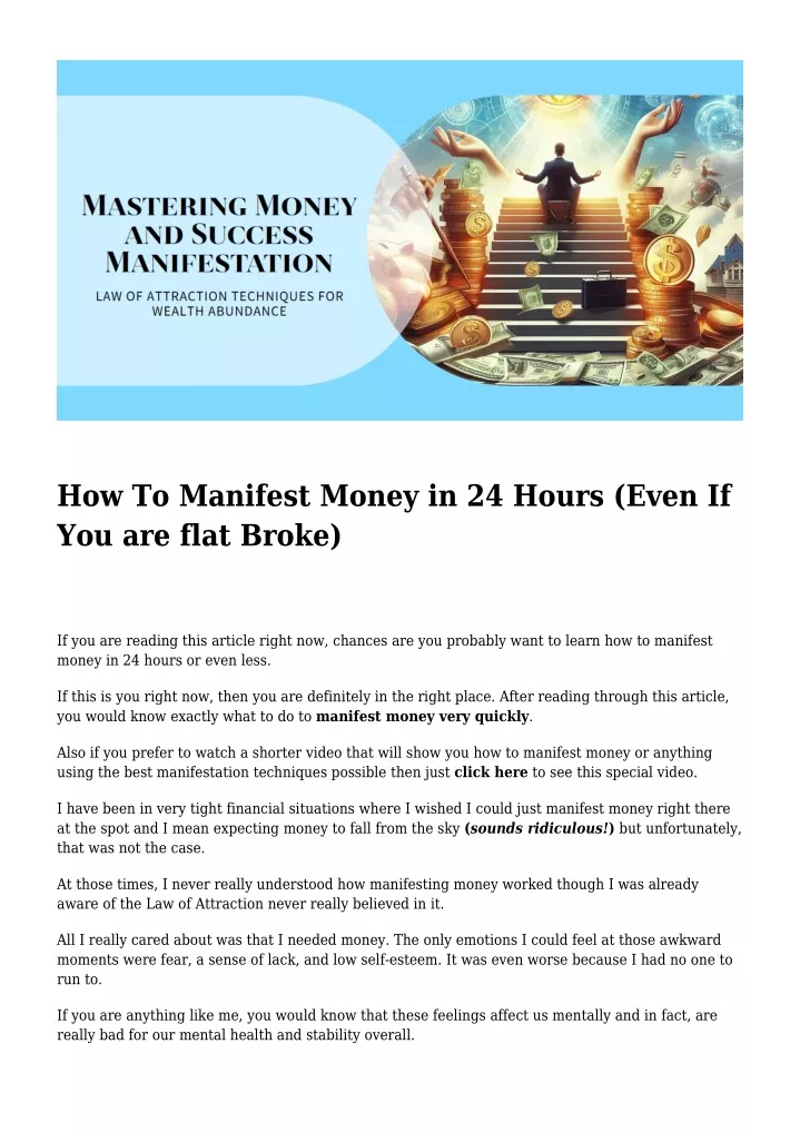 how to manifest money in 24 hours even