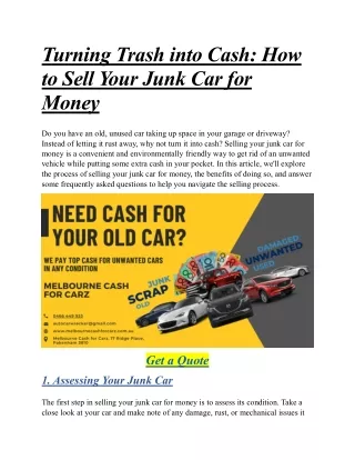 Sell Your Junk Car For Money