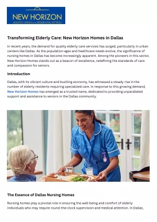 Transforming Elderly Care New Horizon Homes in Dallas