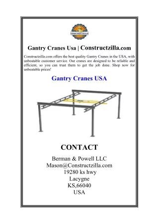 Gantry Cranes Usa  Constructzilla.com