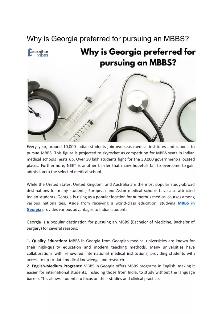 why is georgia preferred for pursuing an mbbs