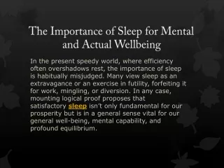 The Importance of Sleep for Mental and Actual Wellbeing