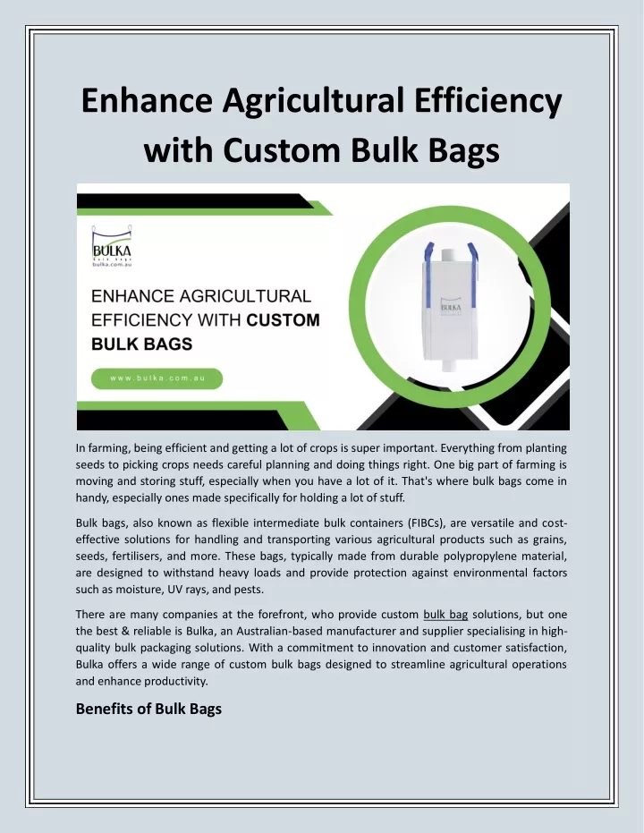 enhance agricultural efficiency with custom bulk