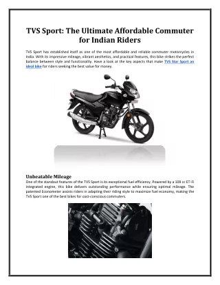 TVS Sport: The Ultimate Affordable Commuter for Indian Riders