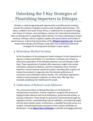 Unlocking the 5 Key Strategies of Flourishing Importers in Ethiopia