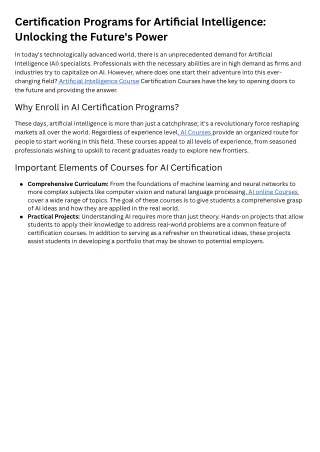 Certification Programs for Artificial Intelligence Unlocking the Future's Power
