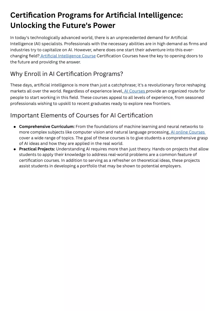 certification programs for artificial